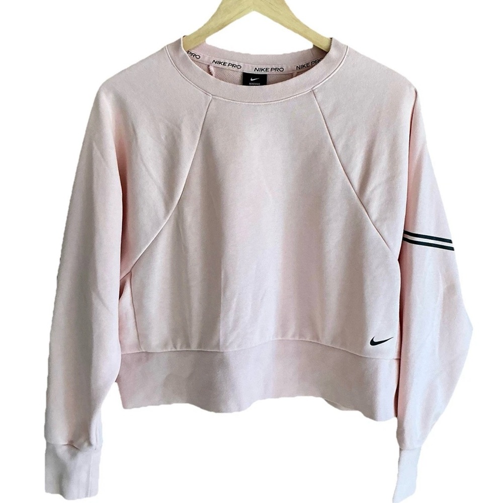 Nike Pro Women Sweatshirt Pink Cropped Get Fit Logo Swoosh Dri Fit M